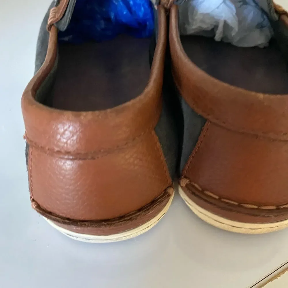 Cole Haan 1928 Suede loafer- 11.5 charcoal /brown leather trim ,